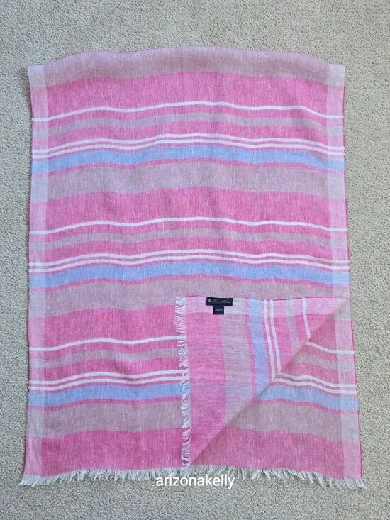 NWOT Brooks Brothers Linen Striped Scarf Pink, White & Blue - Picture 5 of 8